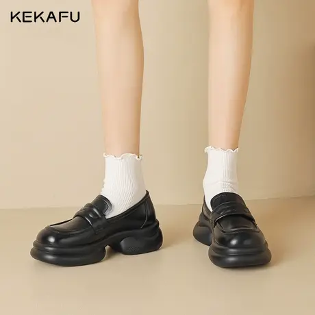 珂卡芙厚底乐福鞋女2023新款气质单鞋秋天女款鞋百搭英伦风小皮鞋图片