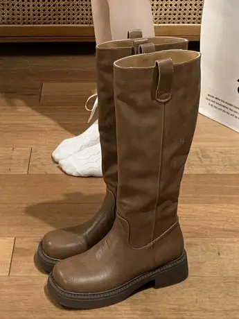 网红西部牛仔靴子女长筒靴2023秋季高筒骑士靴不过膝显高瘦瘦长靴商品大图