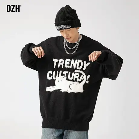 青少年黑色潮牌毛衣男冬季高级感2023年新款打底针织衫外套毛线衣商品大图