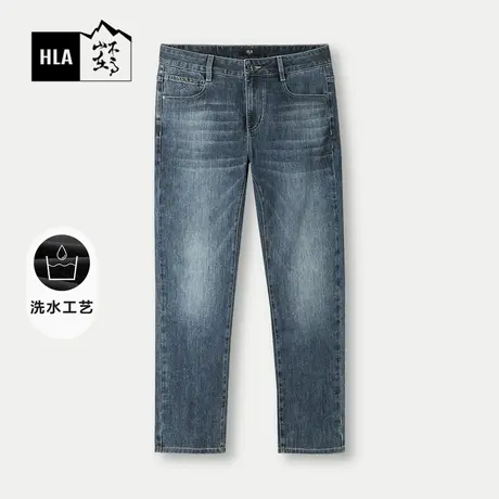 HLA/海澜之家循迹山不在高系列牛仔裤24春夏新款猫须中腰直筒裤男图片