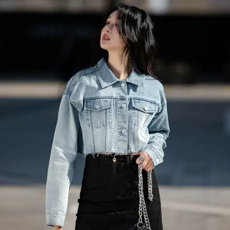 高腰超短款牛仔外套女2023新款爆款春秋季时尚小个子洋气上衣夹克商品大图