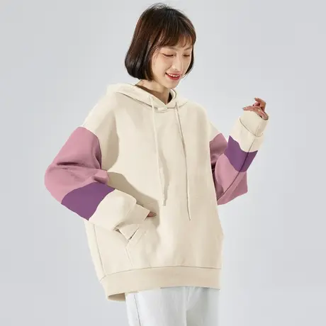 唐狮春秋款卫衣女士加绒加厚韩版设计感拼接连帽卫衣外套小个子潮图片