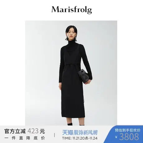 【商场同款】玛丝菲尔新款黑色秋冬无袖连衣裙长款商品大图