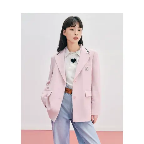 乐町甜美学院西装休闲秋季新款粉色西服女宽松设计感小众气质图片