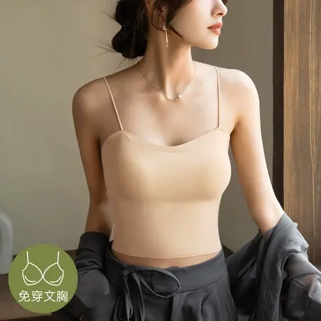美背小吊带背心女冰丝内搭带胸垫文胸一体式夏季薄款抹胸内衣外穿商品大图