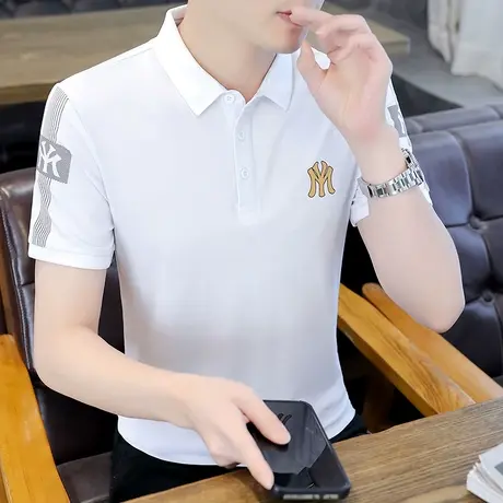POLO衫短袖T恤男士夏季翻领休闲纯棉夏装刺绣韩版半袖带领上衣服t商品大图