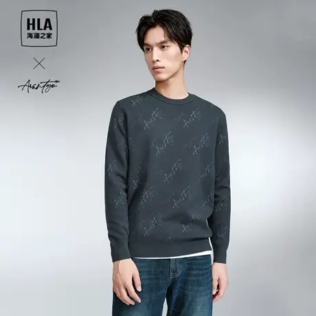 HLA/海澜之家圆领轻商务长袖针织衫23秋冬柔软提花套头上衣男图片