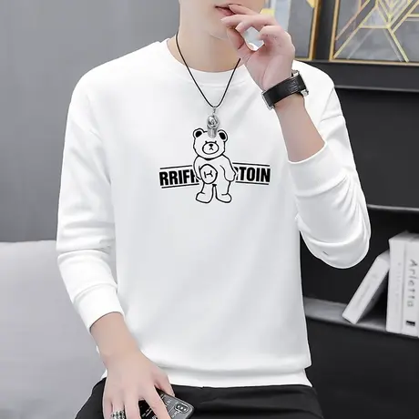圆领卫衣男潮ins春秋款宽松潮流百搭秋冬加绒小熊套头无帽长袖t恤商品大图