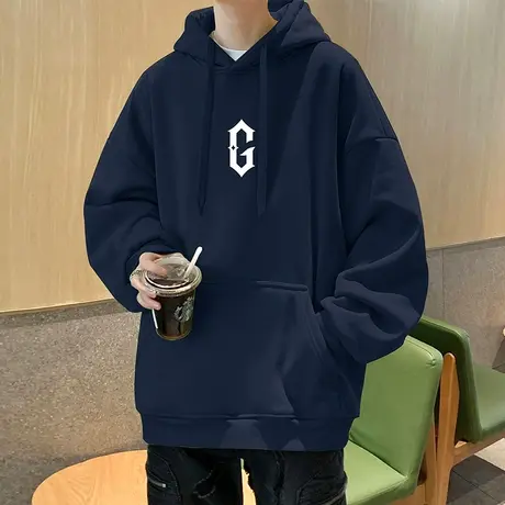 国潮纯棉连帽卫衣男春秋季休闲外套情侣款潮流帽衫美式宽松上衣服商品大图