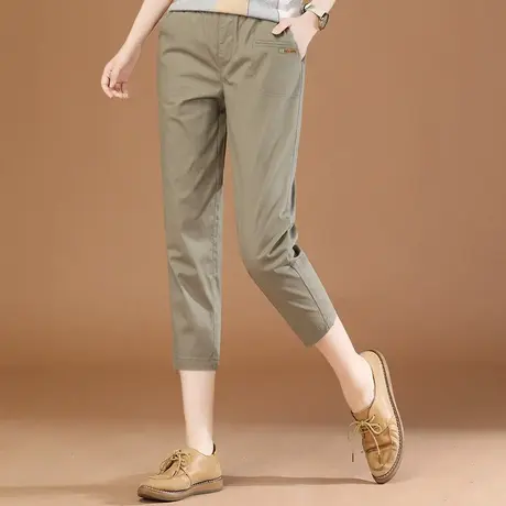 韩潮袭人松紧腰宽松休闲工装七分裤薄款女夏季新款百搭显瘦哈伦裤图片
