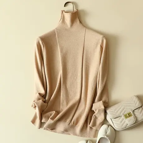 高领毛衣女2023年秋冬新款宽松堆堆领针织衫内搭洋气打底衫女长袖商品大图
