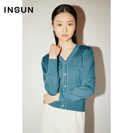 COVER秋季V领手工镶钻绣花开衫针织衫图片