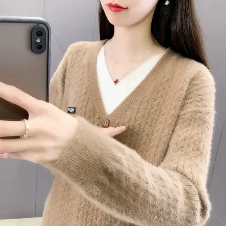 毛衣女款2023新款女装假两件上衣女小个子V领针织衫女外穿打底衫商品大图