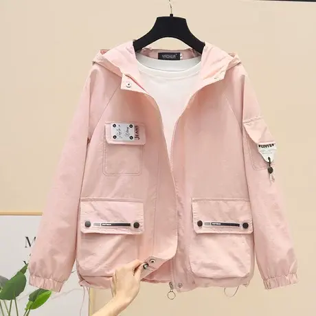 2023年春秋季新款韩版宽松风衣短外套女士夹克连帽棒球服百搭上衣商品大图