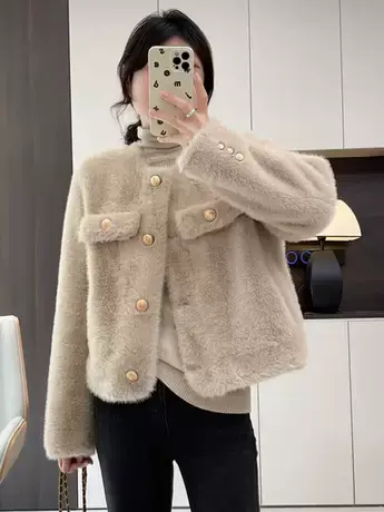 皮毛一体外套女2023秋冬新款水貂绒毛毛法式小香风短款百搭上衣潮商品大图