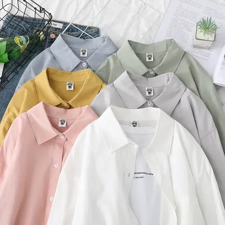 2020韩版新款秋纯棉白色衬衫女宽松显瘦职场长袖百搭打底上衣内搭图片