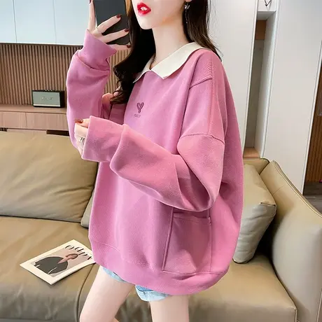 早春装小个子卫衣女春秋季韩版宽松薄款翻领polo衫假两件上衣外套商品大图