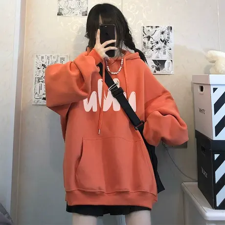 欧货大码连帽卫衣女oversize宽松秋冬情侣装ins潮高街风加绒外套商品大图
