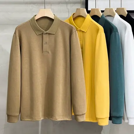 秋冬长袖T恤男2023秋季新款宽松加厚中青年男士纯色翻领polo衫男商品大图