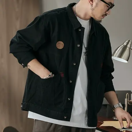 时尚外套碳磨雪花绒男士复古外套斜纹高配精梳棉布休闲夹克外套商品大图