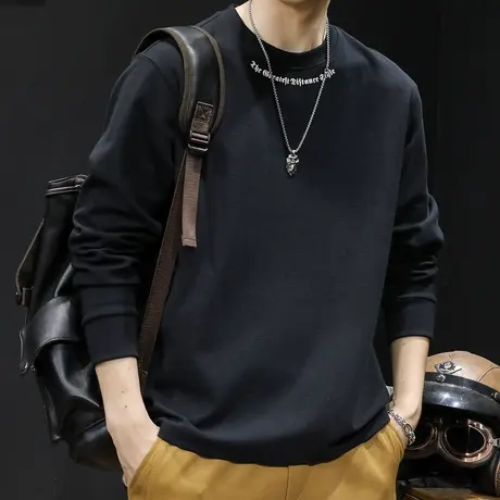 长袖t恤男纯棉潮牌宽松大码春季2024新款男士打底内搭春秋字母绣图片