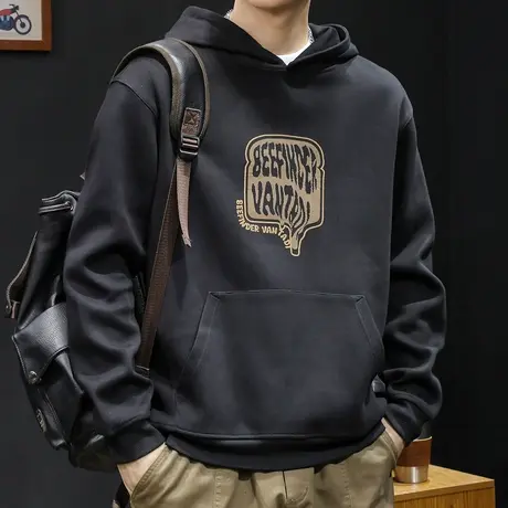 重磅黑色潮牌连帽卫衣男春秋款衣服春季2024新款长袖大码外套加绒商品大图