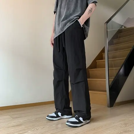 美式复古伞兵工装裤男夏季潮牌设计感宽松速干休闲裤简约百搭长裤商品大图