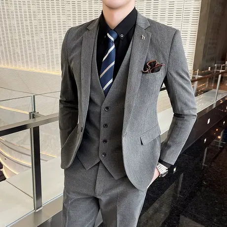 西装男套装暗纹结婚礼服新郎伴郎团男士西服三件套商务职业正装潮商品大图