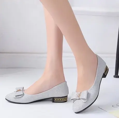 韩版百搭尖头浅口软底平跟豆豆鞋低跟蝴蝶结单鞋女黑色工作鞋子商品大图