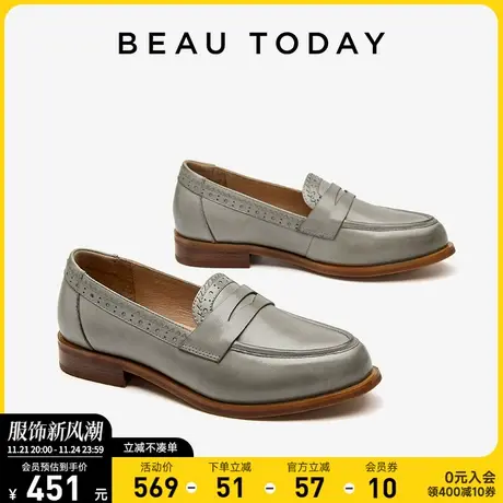 BeauToday鞋子女夏季新款真皮乐福鞋BT英伦风皮鞋女夏羊皮平底鞋商品大图