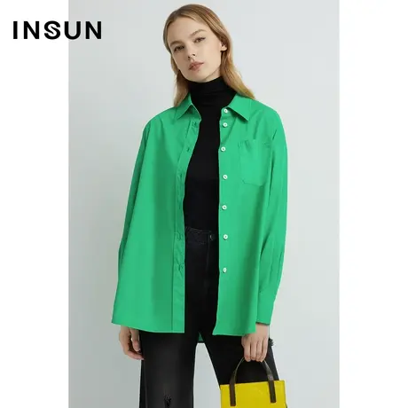 INSUN恩裳2023早春新品h型廓形100%棉质衬衫休闲简洁百搭衬衣图片