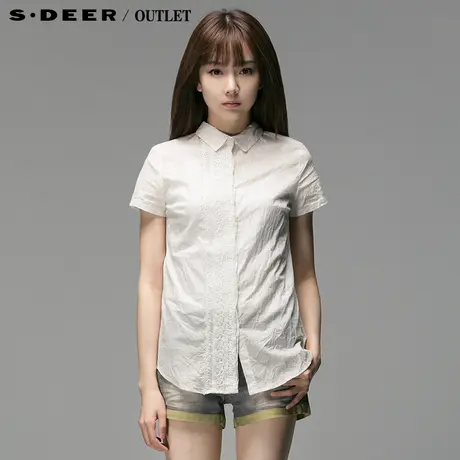 sdeer圣迪奥2015夏装新品女装蕾丝装饰抓皱衬衫4280483图片