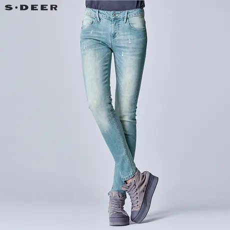 sdeer圣迪奥做旧猫须休闲牛仔长裤S16280806商品大图