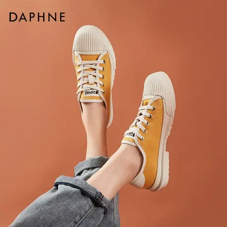 达芙妮贝壳头小白鞋女2021新款女鞋百搭女夏季单鞋平跟系带帆布鞋图片