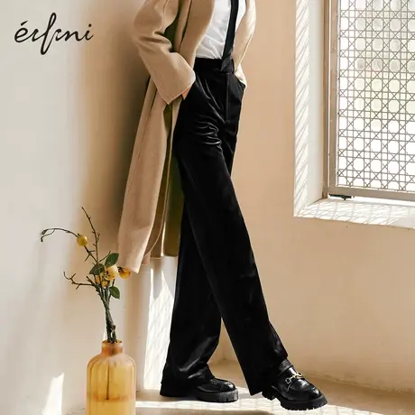 【👡商场同款】👢伊芙丽2021年新款高腰丝绒阔腿休闲裤女1CA352271图片