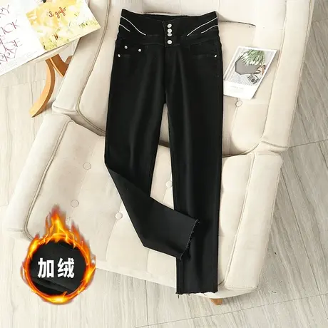2024年新款女装韩版大码胖mm高腰显瘦修身弹力烫钻牛仔裤女洋气潮图片