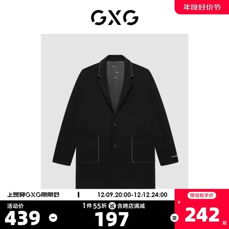 GXG奥莱 【生活系列】冬季新品商场同款棋盘格系列黑色大衣图片