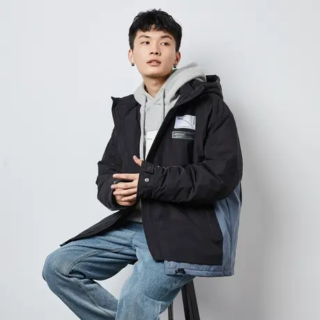 唐狮冬季新款撞色拼接男羽绒服连帽百搭外套潮流学生休闲图片