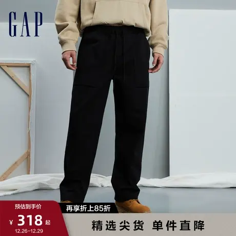 Gap男装春秋高腰纯棉舒适宽松针织阔腿裤工装风高级休闲裤837473商品大图