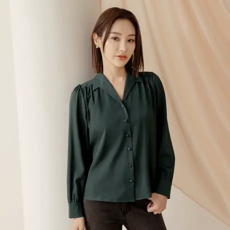 桔熊春秋季通勤气质不易皱厚雪纺垂感翻领长袖衬衫女大码AB19222图片