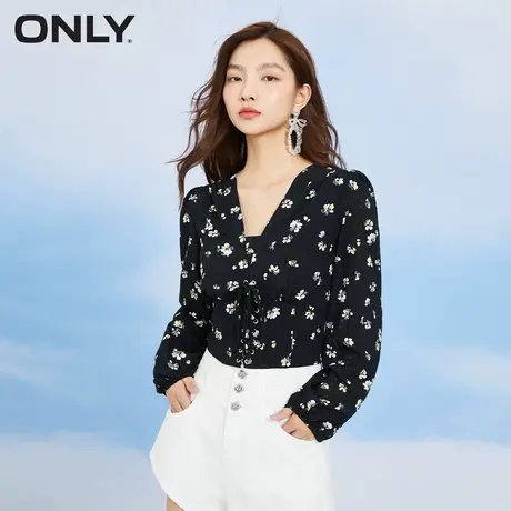 ONLY奥莱夏季时尚甜美碎花修身短款长袖雪纺衫商品大图