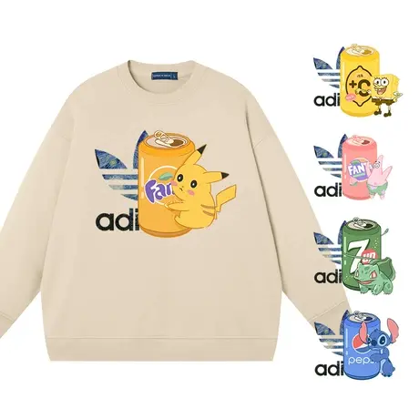秀洛恶搞名牌卡通动漫史迪仔皮卡丘妙蛙圆领卫衣男女衣服纯棉长袖图片