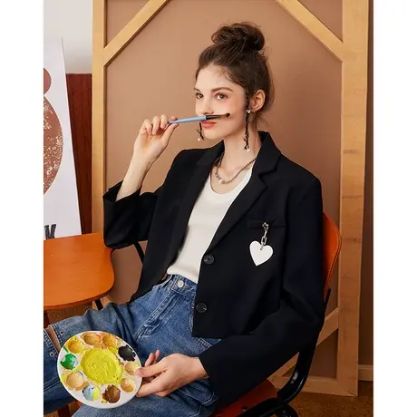a022024春款甜酷风显瘦百搭短款长袖上衣气质女式西服图片
