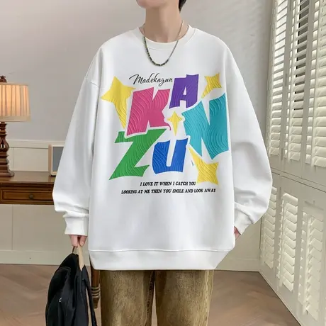 纯棉潮牌卫衣男春秋季2024新款宽松港风男生圆领外套动漫嘻哈美式商品大图