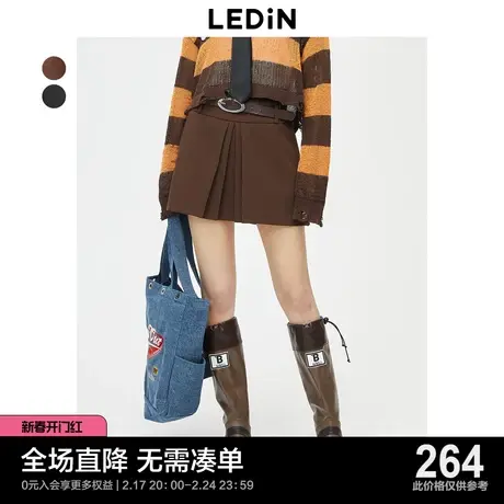 乐町腰带百褶短裙2023年春夏半身裙C1GED2101图片