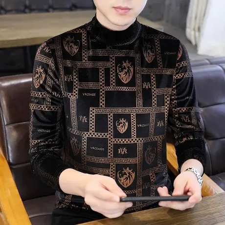 加厚双面绒保暖打底衫男德绒内搭长袖t恤中领卫衣秋冬装柔软上衣商品大图