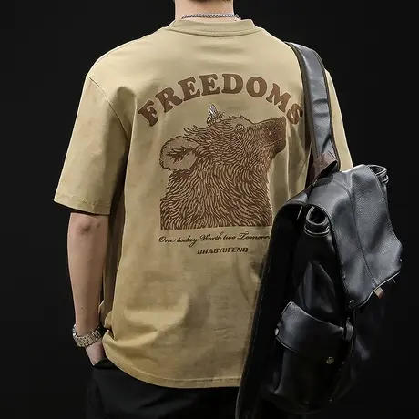 夏季2024新款男款重磅半袖男装体潮牌印花短袖t恤男士宽松大码图片