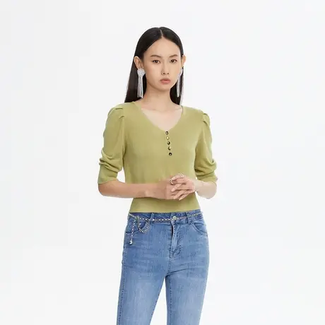 LANCY/悦朗姿女士短款针织衫春季新款通勤针织T恤商场同款图片