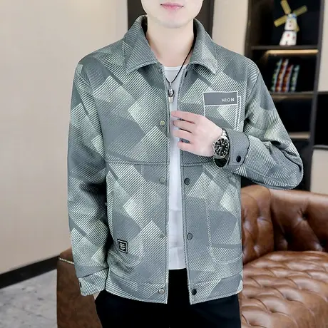 新款秋装2023年设计感渐变撞色男士外套潮牌痞帅青年短款休闲夹克商品大图