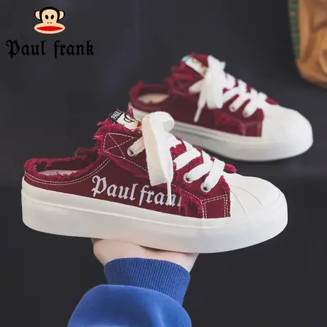 大嘴猴红色半拖帆布鞋2023新款夏季透气休闲一脚蹬贝壳板鞋布鞋子商品大图